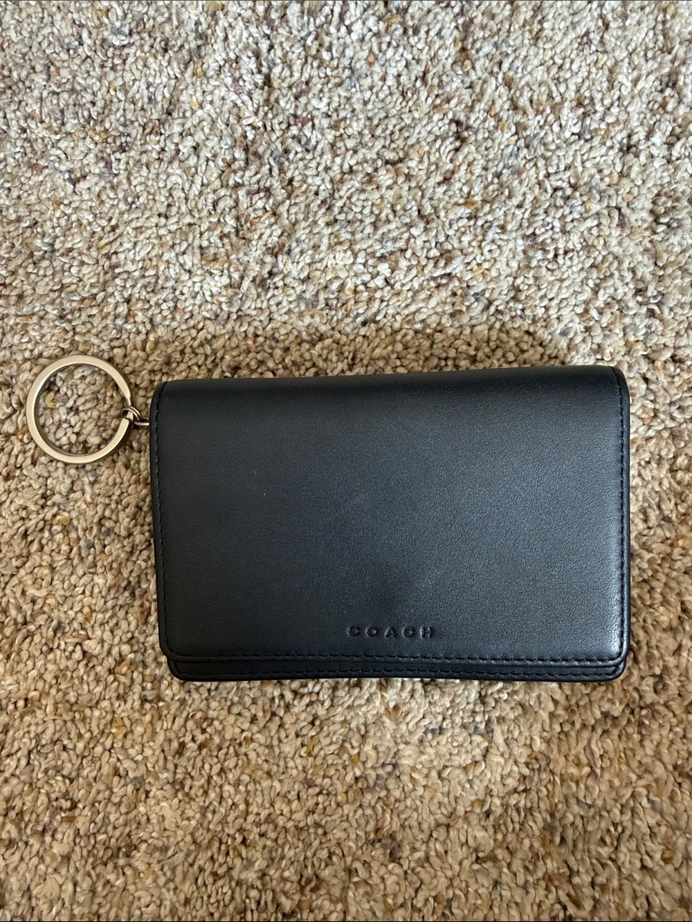 COACH Black Leather Card Case with Key Ring